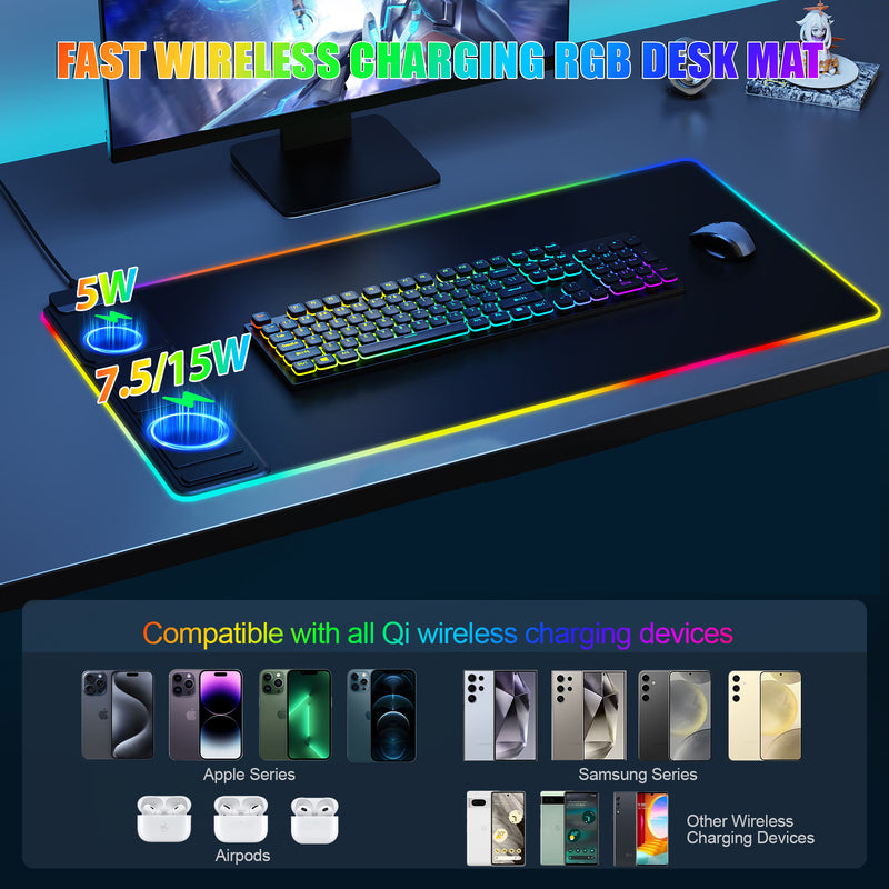 XXL RGB Glowing Waterproof Mouse Pad Gaming Desk Mat for Office Home Computer Gaming Writing Laptop Pad with Versatile Use and Stylish Design mouse pad charger 800*400cm