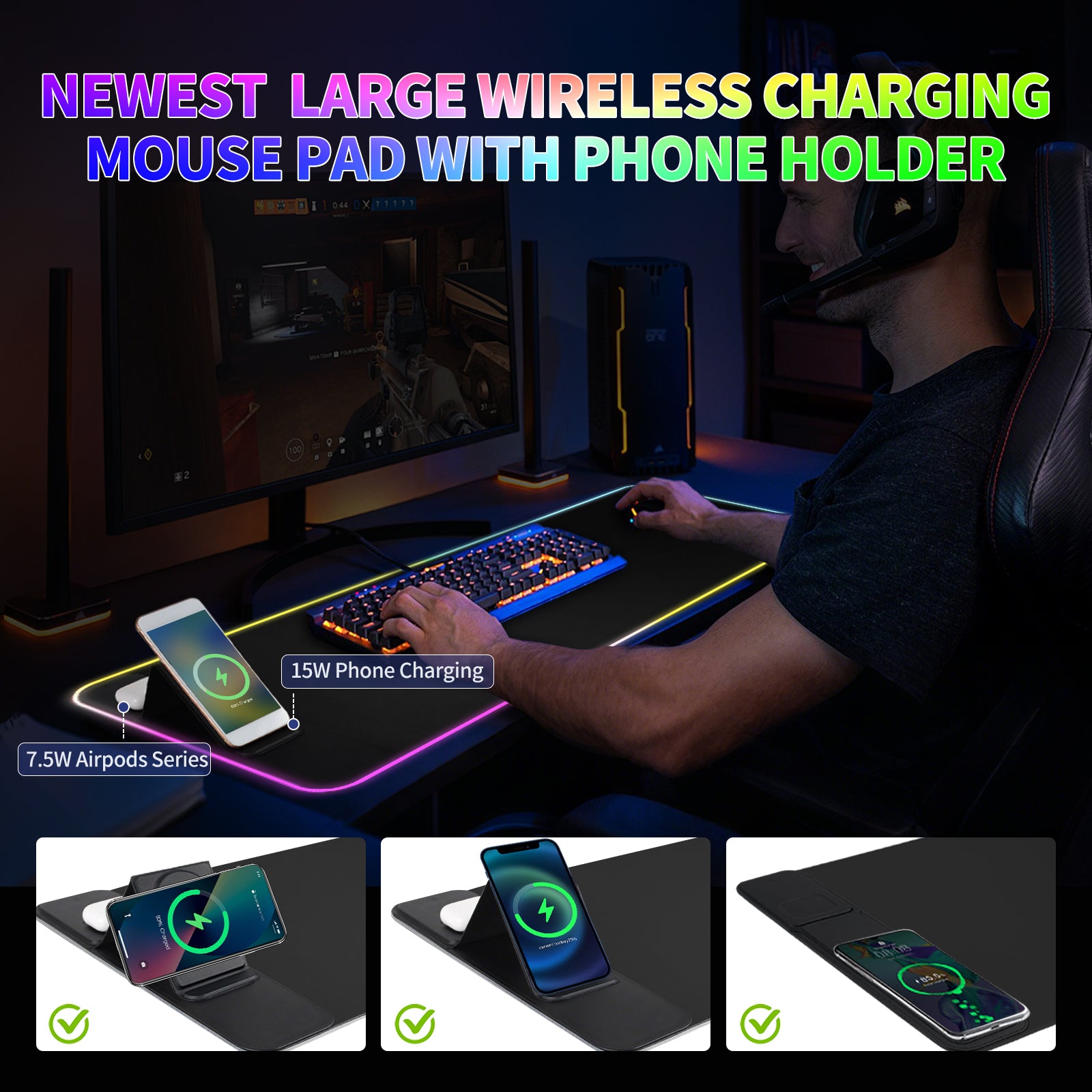 XXL RGB Glowing Waterproof Mouse Pad Gaming Desk Mat for Office Home Computer Gaming Writing Laptop Pad with Versatile Use and Stylish Design mouse pad charger